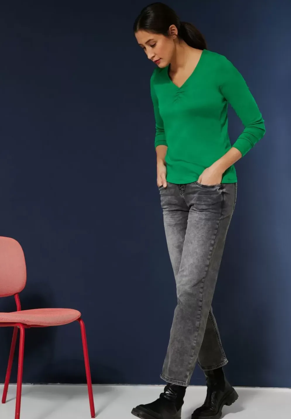 Basic Shirt Mit Raffungen