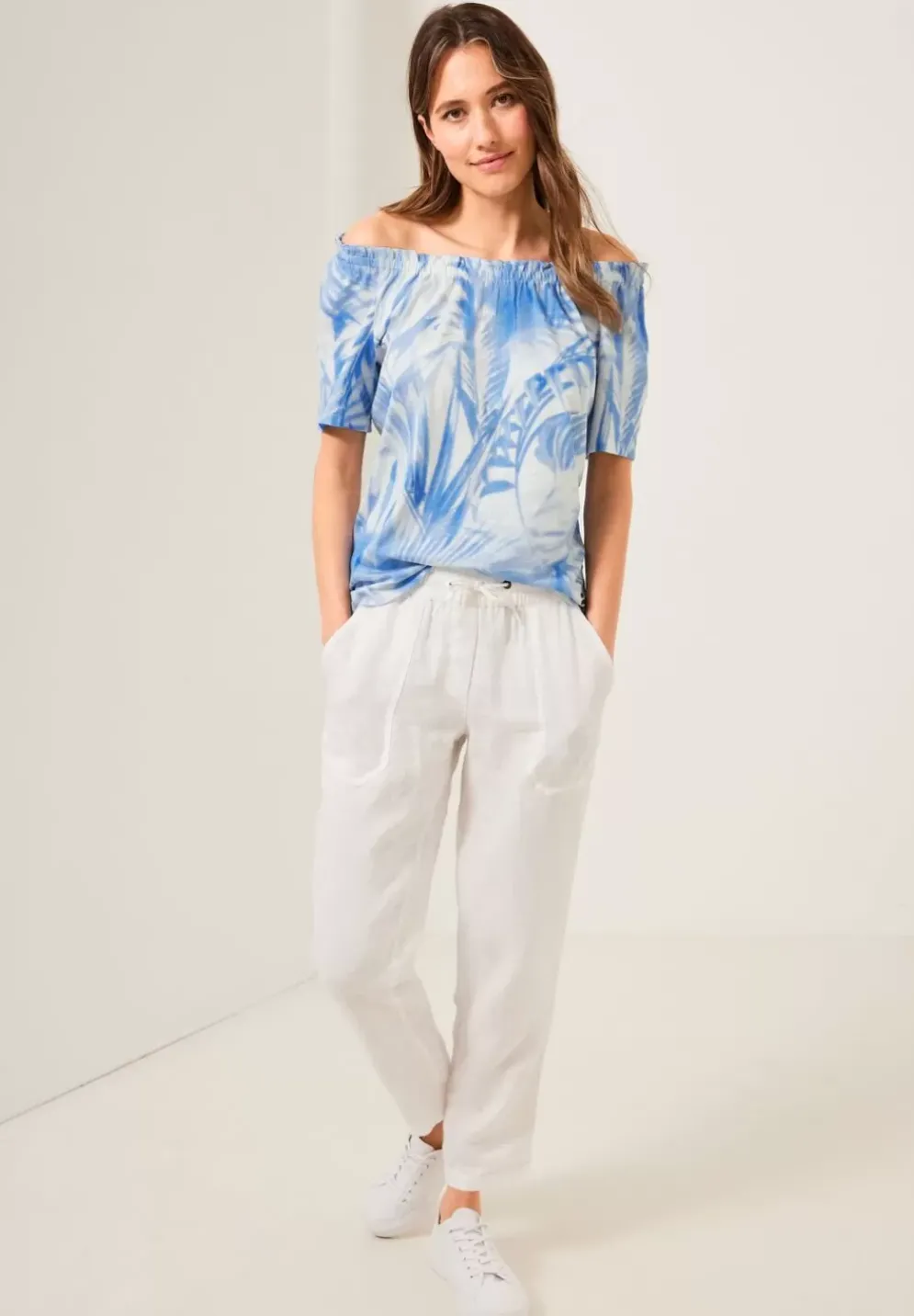 Carmenshirt Mit Blatterprint