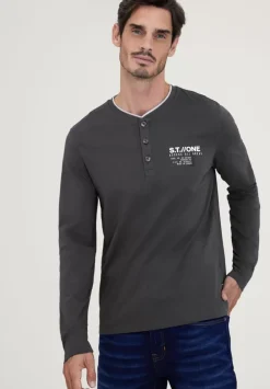 Henleyshirt Mit Brustprint