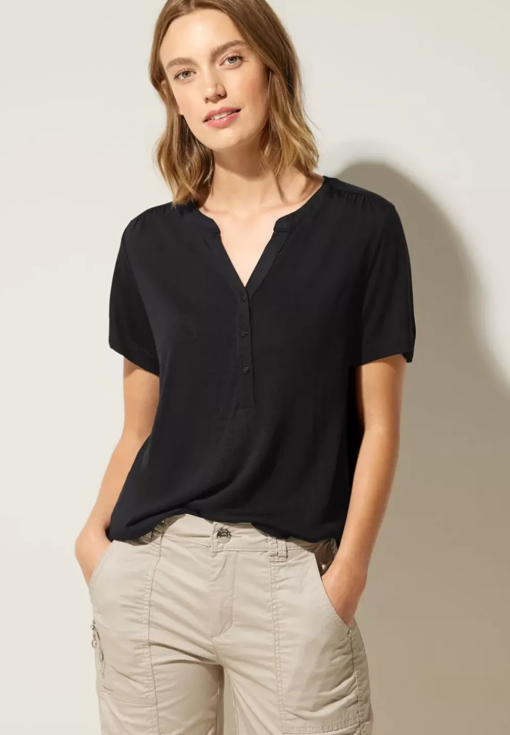 Jersey Shirt Mit Knopfleiste
