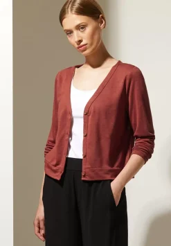 Kurze Leinenlook Strickjacke