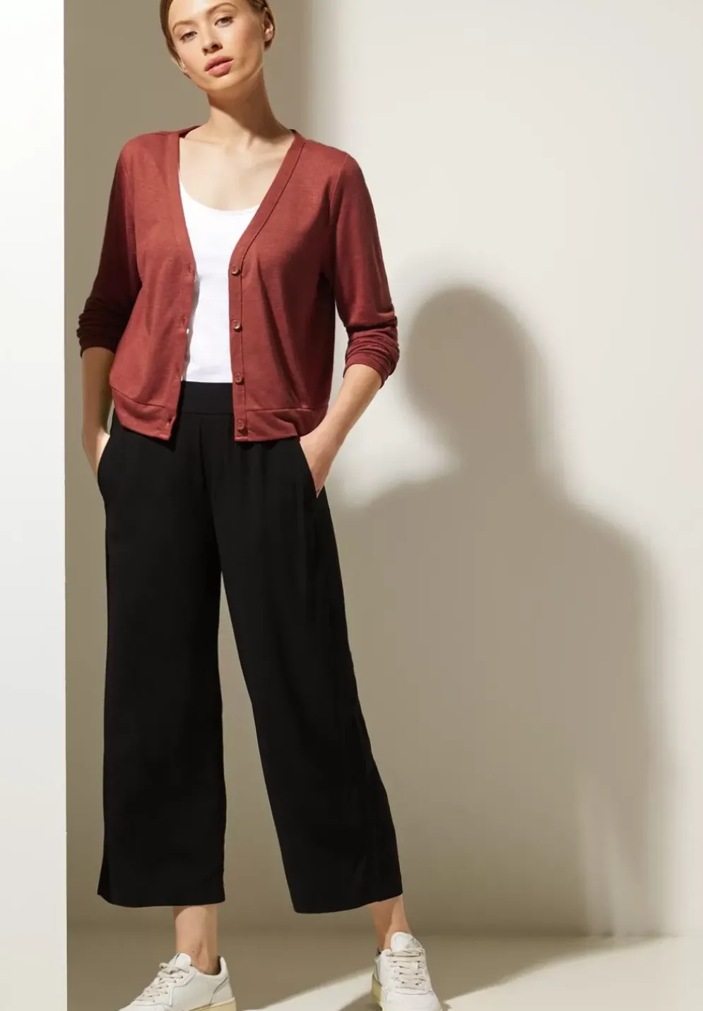 Kurze Leinenlook Strickjacke