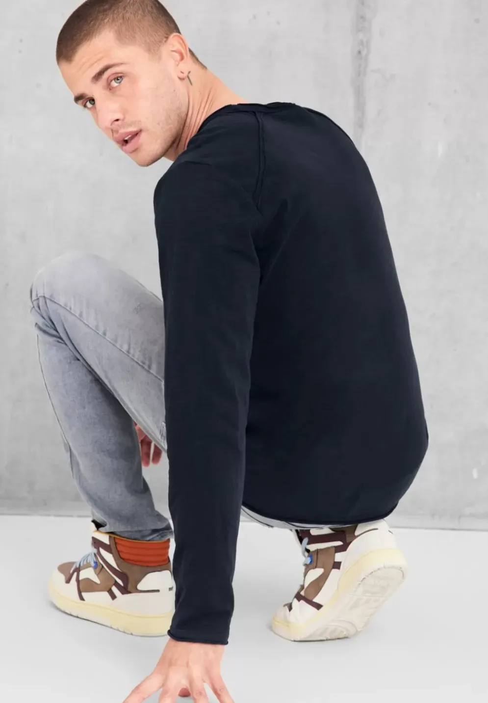 Langarmshirt In Unifarbe