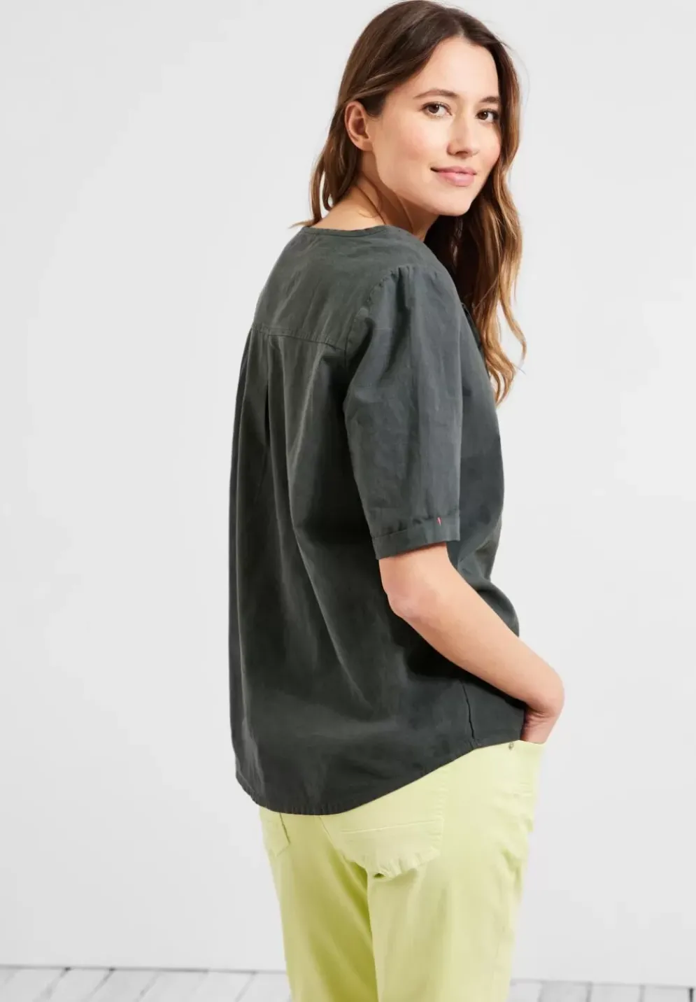 Leinen Bluse In Unifarbe