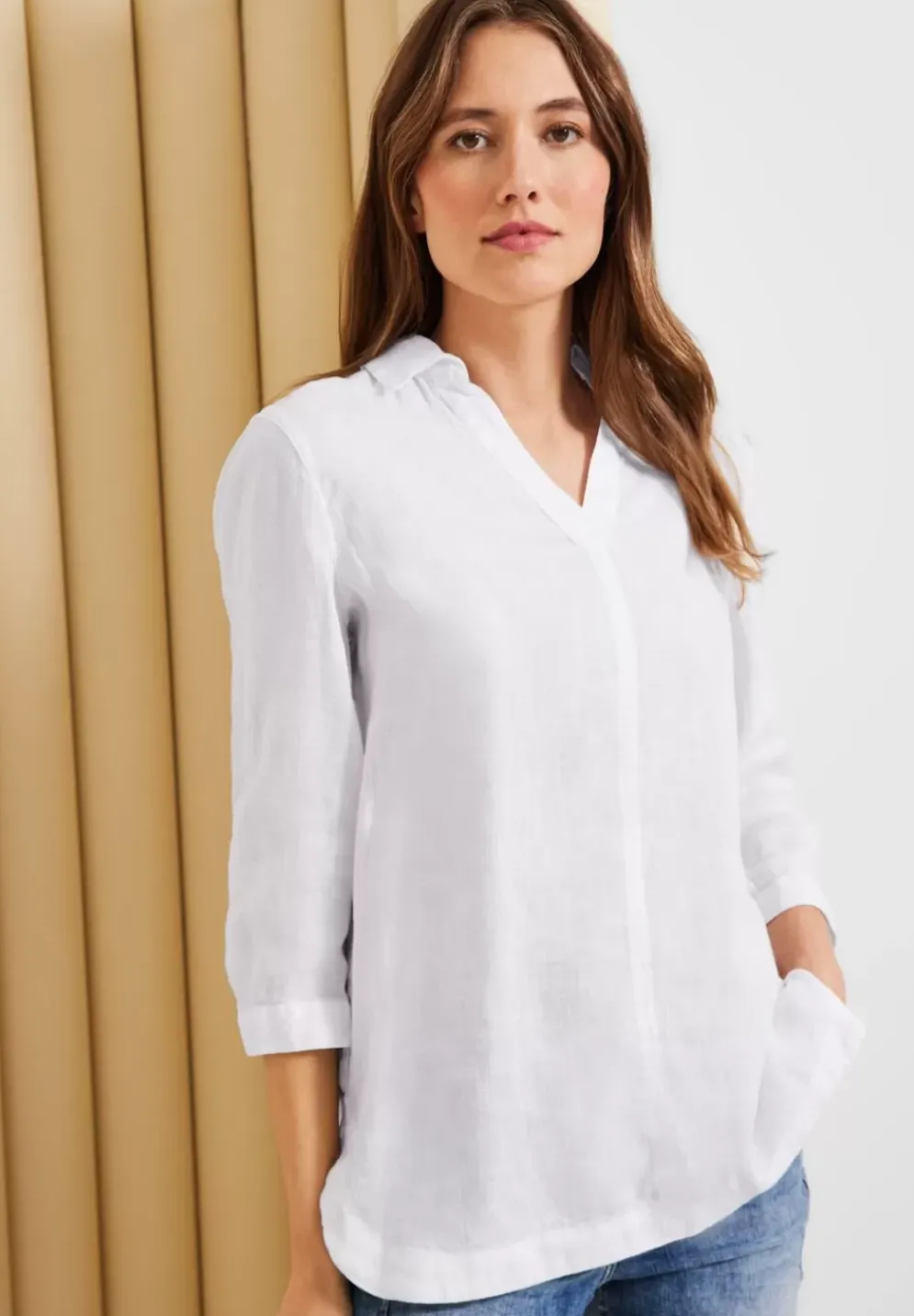 Leinen Longbluse In Unifarbe