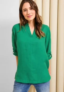 Leinen Longbluse In Unifarbe
