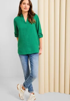 Leinen Longbluse In Unifarbe
