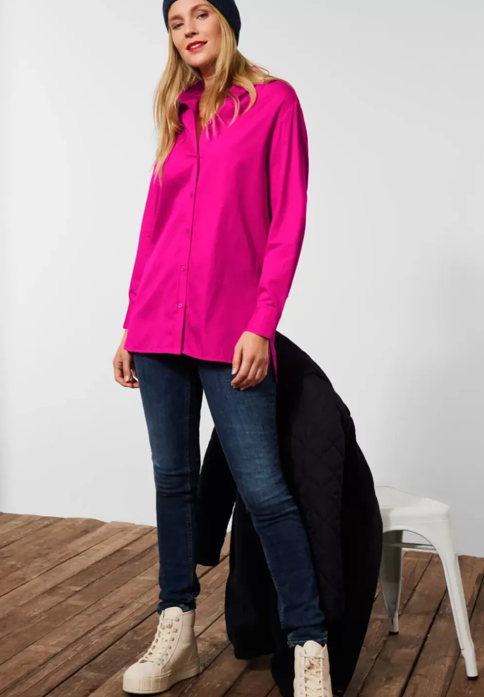 Longbluse In Unifarbe