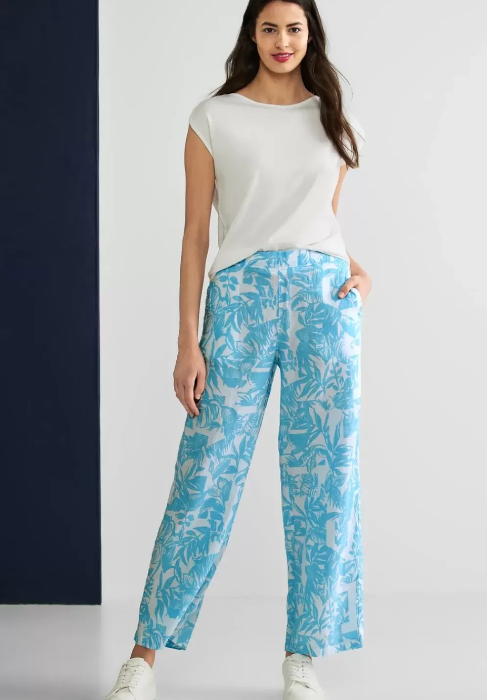 Loose Fit Print Leinenhose