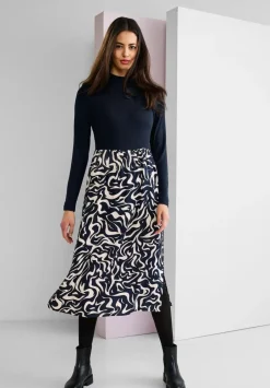 Midikleid Mit Materialmix
