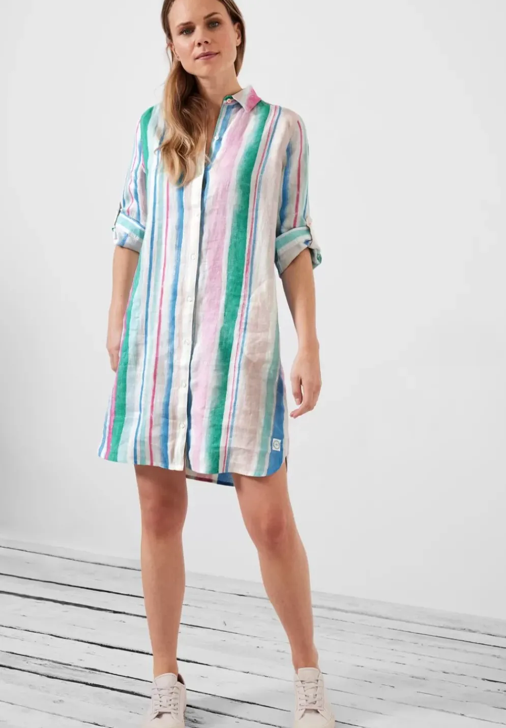 Multicolor Leinenkleid