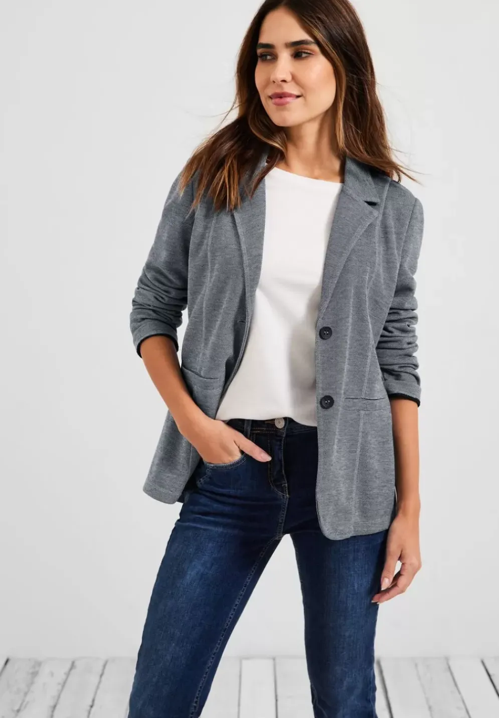 Pique Blazer Mit Ziernahten