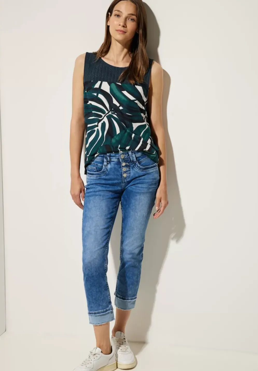 Printtop Mit Spitzendetail