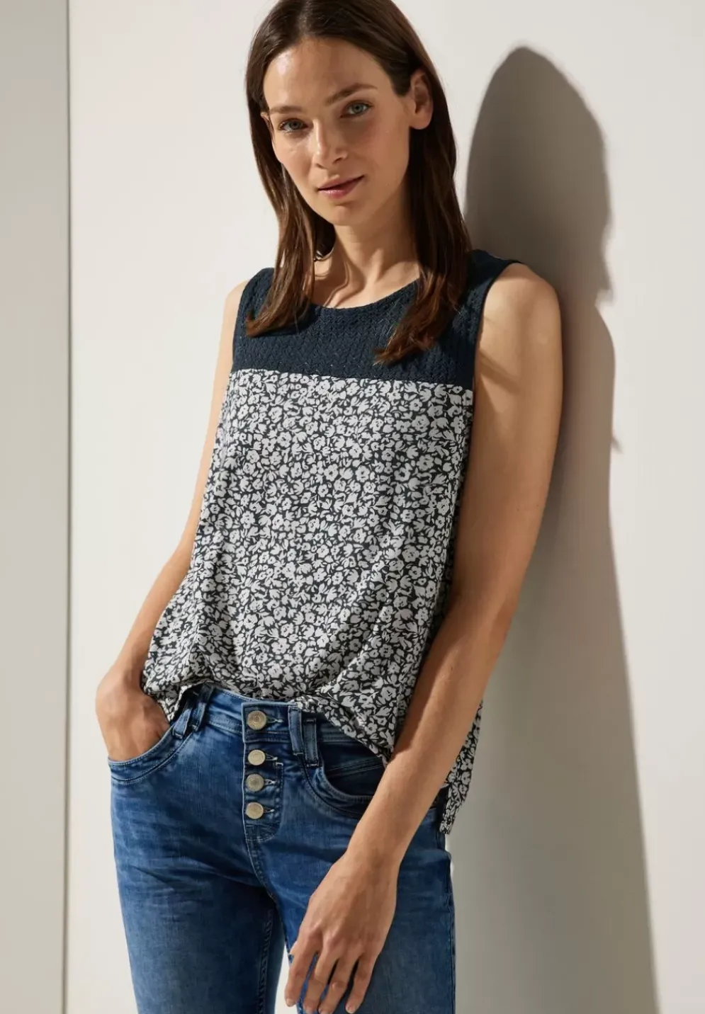 Printtop Mit Spitzendetail