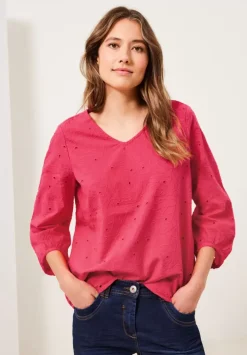 Stickerei Bluse Mit 3/4 Arm