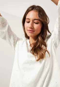 Stickerei Bluse Mit 3/4 Arm