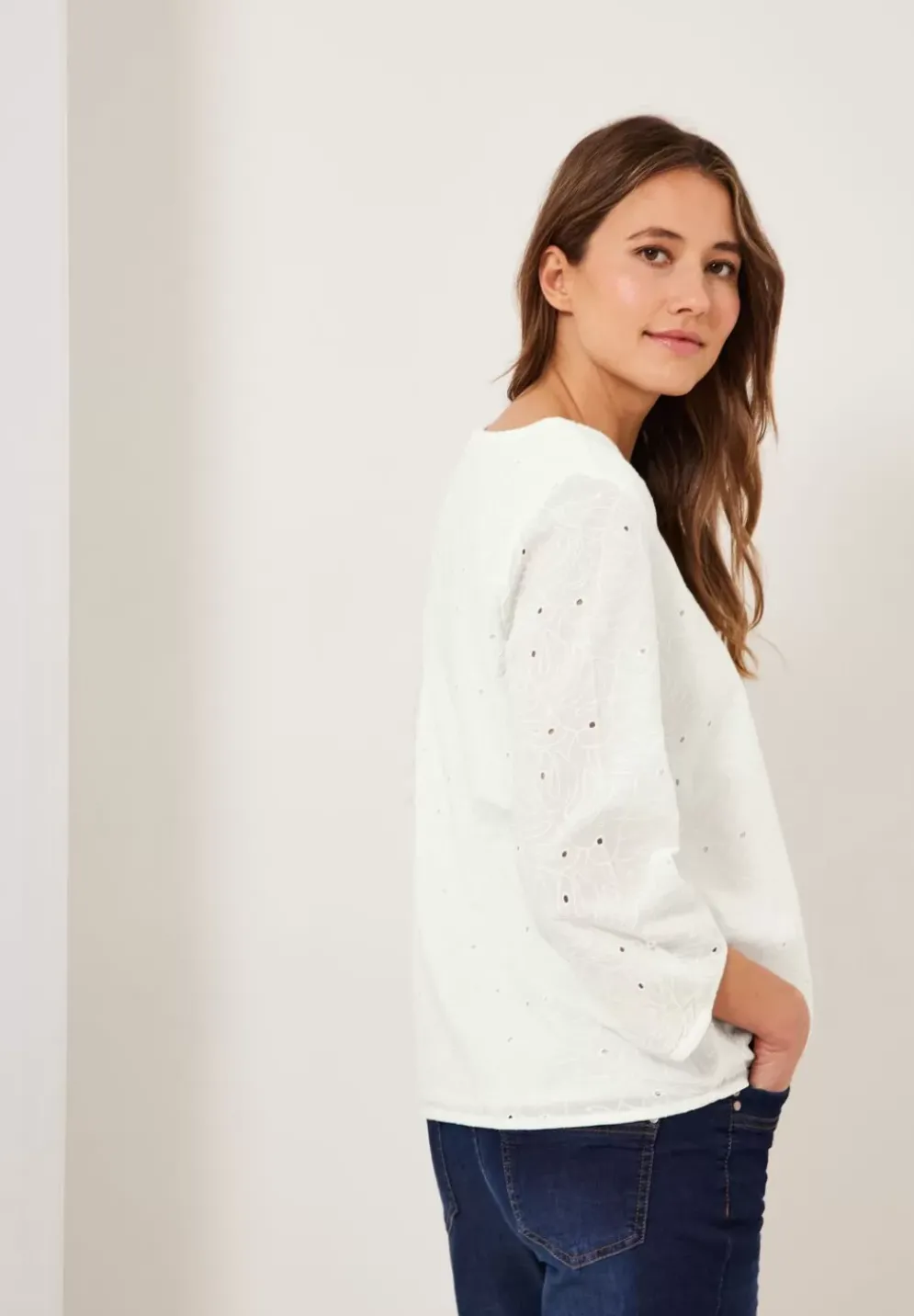 Stickerei Bluse Mit 3/4 Arm