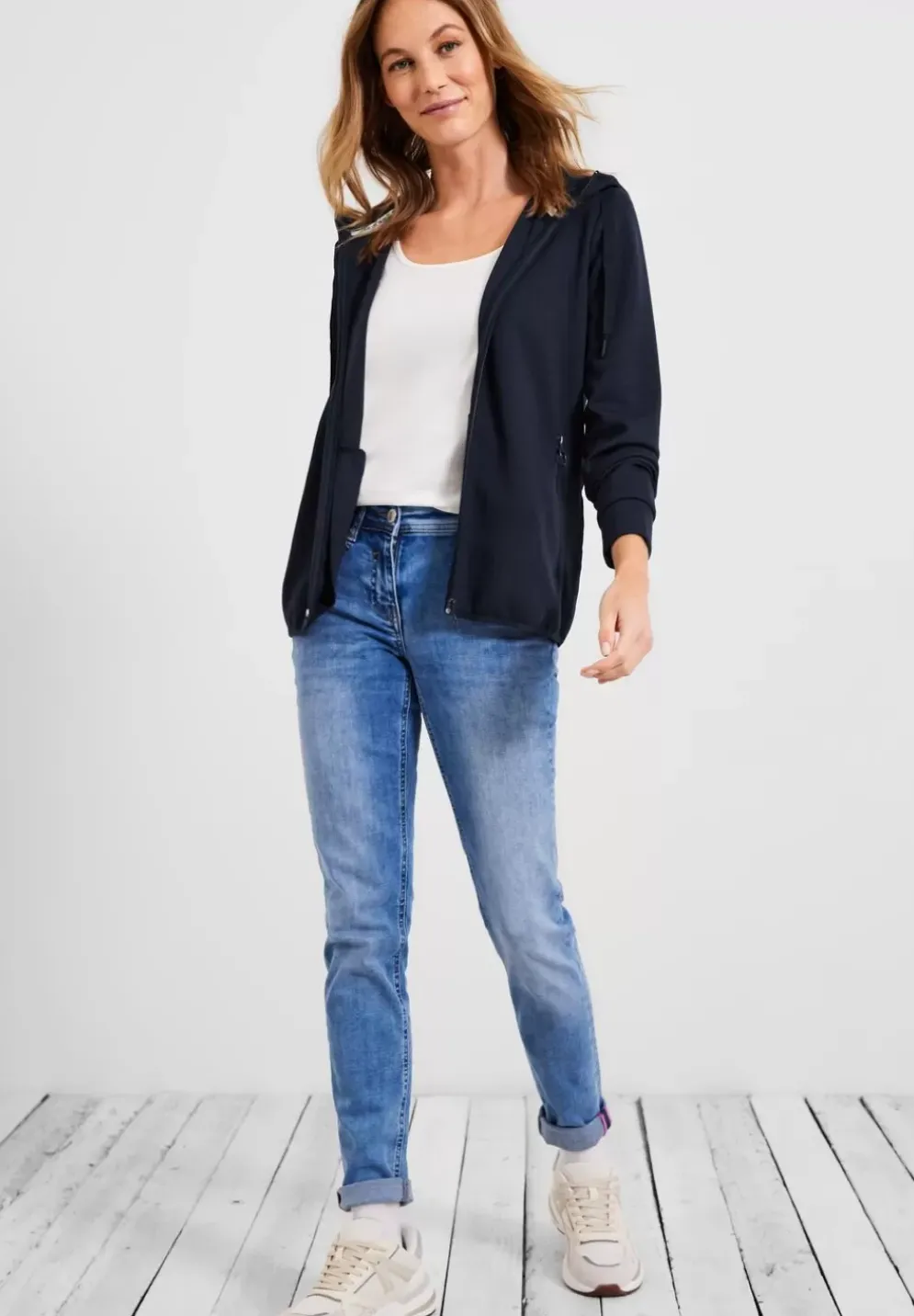 Sweatshirtjacke In Unifarbe