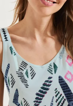 Top Mit Print Und Stickerei