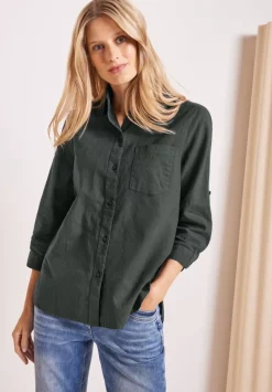 Unifarbene Leinenmix Bluse