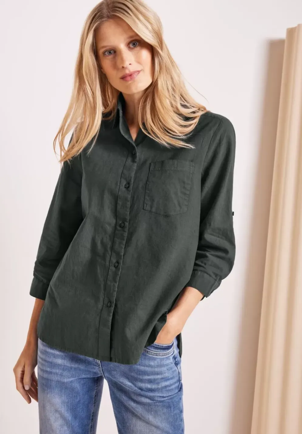 Unifarbene Leinenmix Bluse