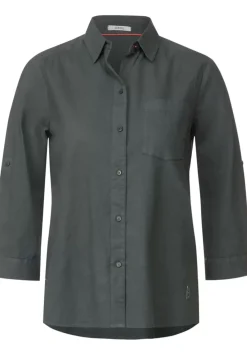 Unifarbene Leinenmix Bluse