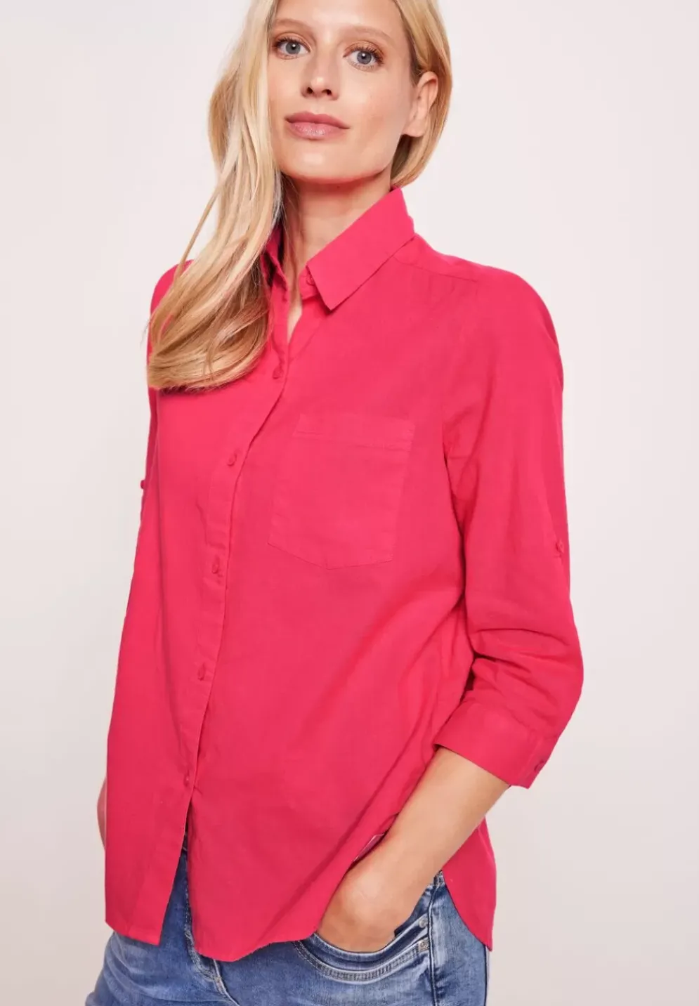 Unifarbene Leinenmix Bluse